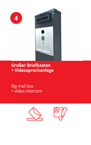 Pfosten mit integrierter Briefkasten (groß) und Videogegensprechanlage für Komfort Varianten